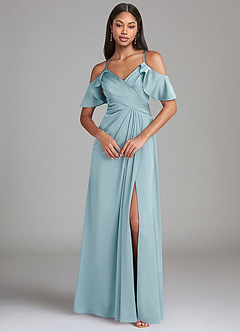 Azazie Dakota Brautjungfernkleider A-Linie Schulterfrei Stretch-Satin Kleid Stimmungsvolles Blau image3