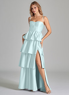 Azazie Faye Robes de demoiselle d'honneur Robe Trapèze en Satin extensible Rayé Verre De Mer image8