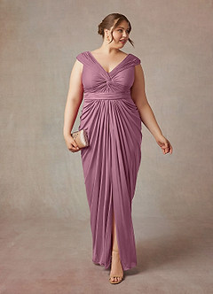 Azazie Lisolette Mother of the Bride Dresses Vintage Mauve Sheath Pleated Mesh Dress image9