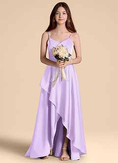 Azazie Prisha Junior Lilac A-Line Pleated Stretch Satin Dress image6