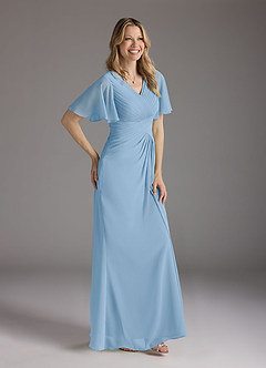 Azazie Morning Glory Mother of the Bride Dresses Powder Blue A-Line V-Neck Ruched Chiffon Dress image3