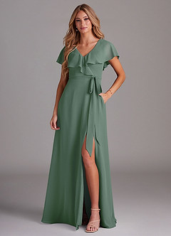 Azazie Lainey Bridesmaid Dresses Eucalyptus A-Line with Pockets Chiffon Dress image1