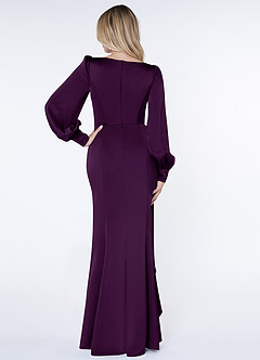 Azazie Raye Bridesmaid Dresses Grape Mermaid Long Sleeve Stretch Satin Dress image2