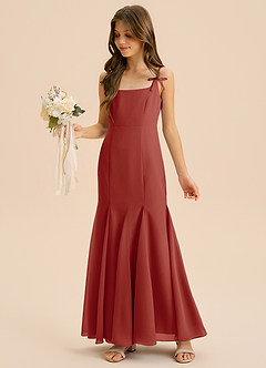 Azazie Evey Junior Abito Sirena in Chiffon Plissettato Terracotta image1