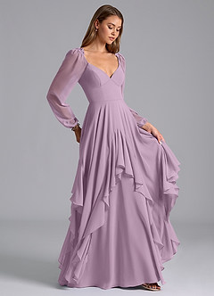 Azazie Karan Bridesmaid Dresses Wisteria A-Line Long Sleeve Chiffon Dress image4