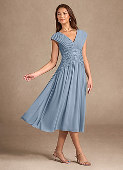 Azazie Hudson Mother of the Bride Dresses Dusty Blue A-Line Lace Dress image4