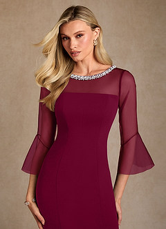 Azazie Bellevie Moeder van de bruid jurken Kolom Jurk van Stretch crêpe Kralen Bourgondië image6