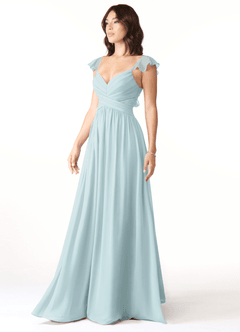 Azazie Lissa Bridesmaid Dresses Mist A-Line Lace Chiffon Dress image4