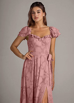 Azazie Aricella Bridesmaid Dresses Dusty Rose A-Line Corset Floral Burnout Dress image6