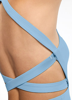 Azazie Clarice Abiti da Damigella Abito A-Line in Chiffon con Scollo Halter Blu Acciaio image7
