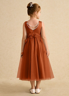 Azazie Lux vestidos de niña de las flores Vestido de Naranja Quemada de Tul de Corte En A con Perla image2