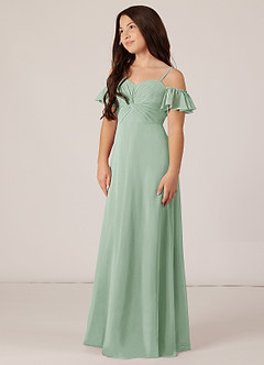 Azazie Juna Junior Agave A-Line Off the Shoulder Chiffon Dress image3