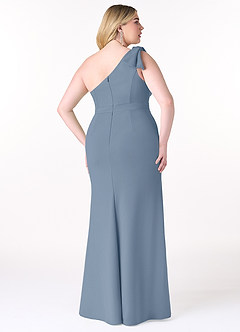 Azazie Rinna Bridesmaid Dresses Dusty Blue Mermaid One Shoulder Stretch Crepe Dress image6