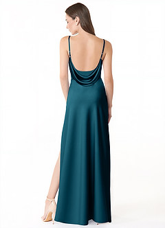 Azazie Alaija Bridesmaid Dresses Ink Blue Mermaid Side Slit Stretch Satin Dress image4
