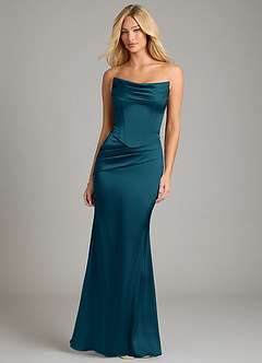 Azazie Sorrel Bridesmaid Dresses Ink Blue Mermaid Strapless Stretch Satin Convertible Dress image5