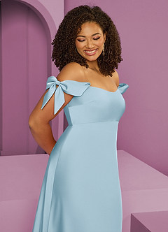 Barbie ♥ Azazie Abiti da Damigella Abito Convertibile Tubino in Raso Elasticizzato a Spalla Scoperta Azzurro image12