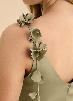 Azazie Gumdrop Junior Moss Green Empire Pleated Stretch Satin Dress image8