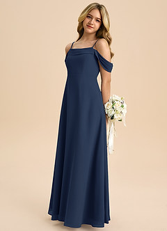 Azazie Anselie Junior Dark Navy A-Line Off the Shoulder Chiffon Dress image5