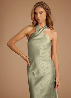 Azazie Doretta Bridesmaid Dresses Olive Floral Jacquard Mermaid Pleated Floral Jacquard Dress image3