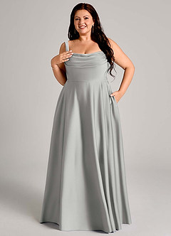 Azazie Shaude Bridesmaid Dresses Silver A-Line Pleated Stretch Satin Dress image11