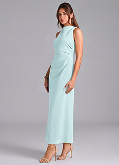 Azazie Evadne Abiti da Damigella Abito Tubino in Chiffon Plissettato Sea Glass image4