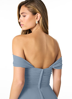 Azazie Kaitlynn Bridesmaid Dresses Dusty Blue Empire Ruched Chiffon Convertible Dress image6