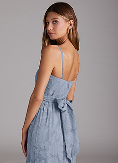 Azazie Nathalia Bridesmaid Dresses Dusty Blue A-Line Bow Floral Burnout Dress image6