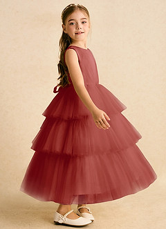 Azazie Marshmallow Blumenmädchenkleider Ballkleid Schleifen Tüll Kleid Terrakotta image3