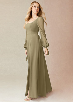 Azazie Leonia Bridesmaid Dresses Moss Green A-Line Long Sleeve Chiffon Dress image4