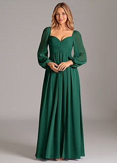 Azazie Alia Bridesmaid Dresses Emerald A-Line Long Sleeve Chiffon Dress image6