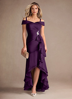 Azazie Billings Mother of the Bride Dresses Grape Mermaid Off the Shoulder Stretch Satin Dress image7