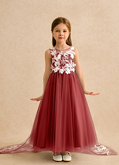 Azazie Mixie vestidos de niña de las flores Vestido de Óxido de Encaje de Corte Princesa image2