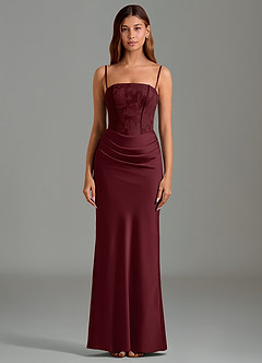 Azazie Emilia Bridesmaid Dresses Cabernet Mermaid Strapless Stretch Satin Dress image5