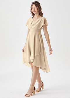 Azazie Graciela Junior Robe Trapèze en Mousseline de soie Plissée Champagne image4