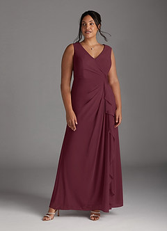 Azazie Manuella Mother of the Bride Dresses Cabernet A-Line V-Neck Pleated Chiffon Dress image13