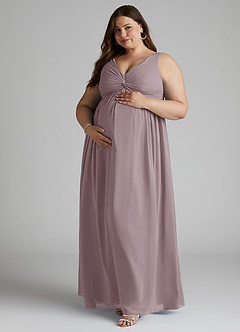 Azazie Yetta Abiti da damigella d'onore premaman Abito A-Line Arricciato con Scollo a V Chiffon Floor-Length image9