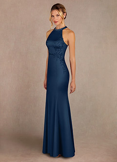 Azazie Tyra Mother of the Bride Dresses Dark Navy Mermaid Lace Stretch Satin Dress image2