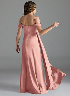 Azazie Amyra Junior Rosette Sheath Off the Shoulder Stretch Satin Dress image2