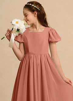 Azazie Lilia Junior Formal Blumenmädchenkleider A-Linie mit ärmel Chiffon Kleid Mai Tai image5
