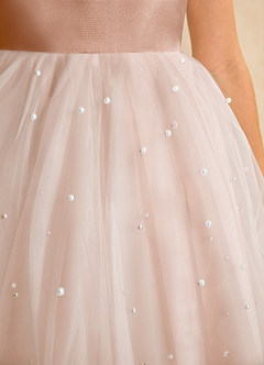 Azazie Esme Flower Girl Dresses Champagne Rose Ball-Gown Bow Tulle Dress image9