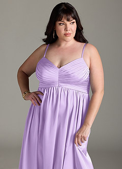 Azazie Alia Bridesmaid Dresses Lilac A-Line Pleated Stretch Satin Dress image14