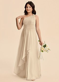 Azazie Skye Junior A-Linie Plissee Chiffon Kleid Champagner image3