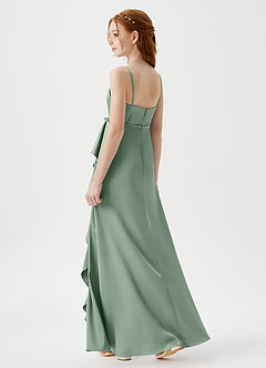 Azazie Kaylee Junior Robe Trapèze en Satin extensible avec ceinture Matcha image5