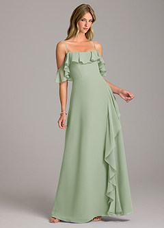 Azazie Aubrie Bridesmaid Dresses Dusty Sage A-Line Off the Shoulder Chiffon Dress image1