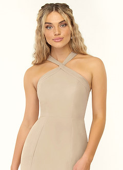 Azazie Rue Robes de demoiselle d'honneur Robe Trapèze en Mousseline de soie Dos nu Champagne image6