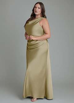 Azazie Kieryn Vestidos de damas de honor Vestido Musgo Verde de Satén Elástico de Corte Sirena con Plisado image10