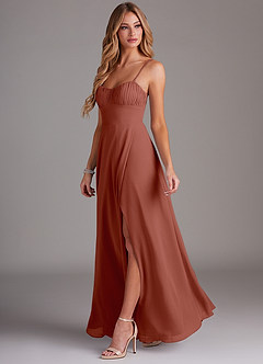 Azazie Breonna Brautjungfernkleider A-Linie Herzausschnitt Chiffon Kleid Rotbraun image3