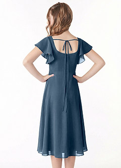 Azazie Bondi Junior Vestido de Neptuno de Gasa de Corte en A con Volante image3