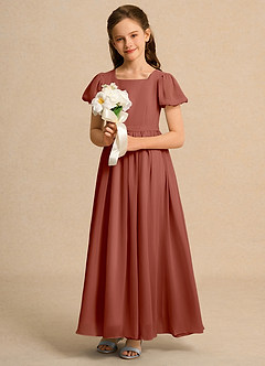 Azazie Joss Flower Girl Dresses Auburn A-Line with Sleeves Chiffon Dress image12