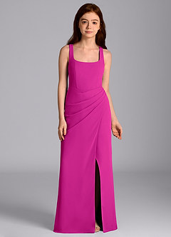Azazie Mero Junior Abito Sirena in Chiffon Plissettato Fucsia image6
